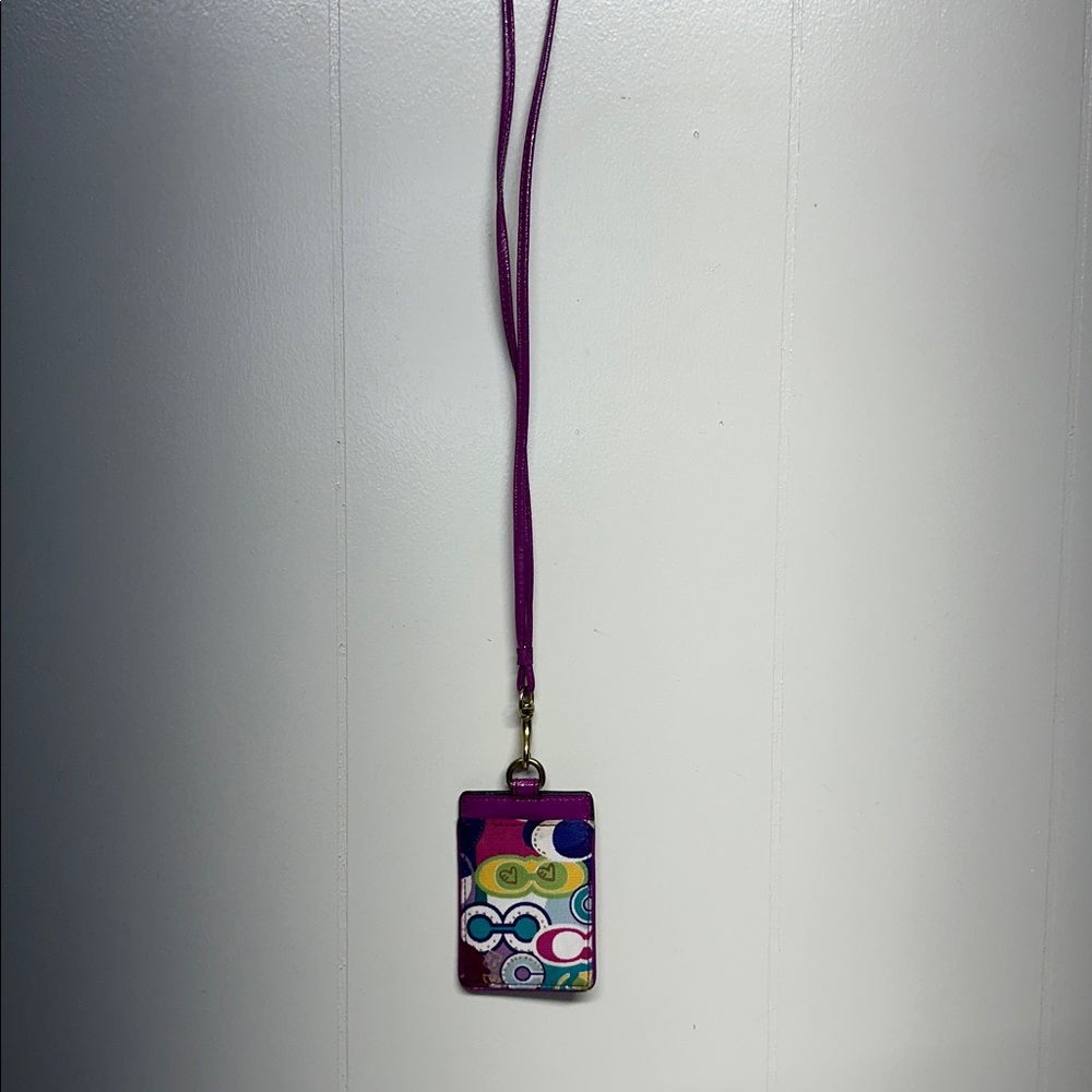 Coach Poppy Colorful Patterned ID Holder Lanyard - Picture 4 of 7